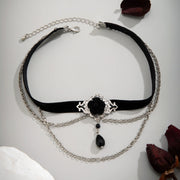 Gothic Choker Necklace with Crystal Beads - Vintage Black Lace Collar Necklace, Boho Victorian Goth Style - DancerInn