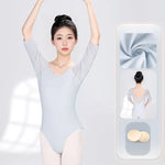 Leotard with Short Sleeves - Mesh Spliced Stretch Gymnastics Leotards for Women Dance - DancerInn Light Blue Nyon / xxl 25.21 - 34765473808567 - 34765473808567