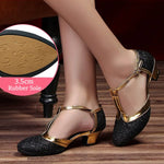 Latin American Dancing Shoes for Woman with Glitter Upper T-Strap for Salsa Rumba Tango - DancerInn 43.65 3.5cm rubber black / US 8/EU 42 - 35059625787575 - 35059625787575