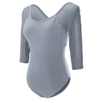 Leotard with Short Sleeves - Mesh Spliced Stretch Gymnastics Leotards for Women Dance - DancerInn Gray Nylon / xxl 25.27 - 34765473874103 - 34765473874103