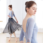 Leotard with Short Sleeves - Mesh Spliced Stretch Gymnastics Leotards for Women Dance - DancerInn - 34765473513655 - 34765473513655