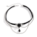 Gothic Choker Necklace with Crystal Beads - Vintage Black Lace Collar Necklace, Boho Victorian Goth Style - DancerInn  - 32264534196407 - 32264534196407