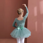 Long Sleeve Ballet Leotard with Skirt for Girls Toddler Kids Gymnastics Tutu Dress - DancerInn Green Long Sleeve / XXL - 32863659163831 - 32863659163831