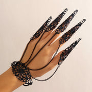 Claw Bracelet with Finger Chain - Vintage Lace Hand Harness Bracelet Black, Silver & Gold Gothic Jewelry - DancerInn