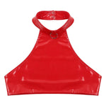 Women's Pole Dancing Costume Glossy Sleeveless T-Shirt Halter Neck Latin Bralette Crop Tops - DancerInn - 28257047281847 - 28257047281847