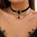 Gothic Choker Necklace with Crystal Beads - Vintage Black Lace Collar Necklace, Boho Victorian Goth Style - DancerInn  - 32264534032567 - 32264534032567