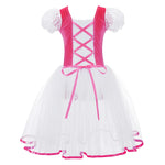 Girls Ballet Dress - Romantic Pink Professional Ballet Tutu Dress with TullePuff Sleeves for Kids Gymnastics Ballerina Dance - DancerInn - 32808966979767 - 32808966979767