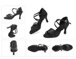 Ballroom Dance Shoes Women - Satin Mid High Heel Suede Sole Dancing Sneaker for Latin Bachata Jazz - 37033275490487 - 37033275490487