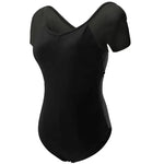 Leotard with Short Sleeves - Mesh Spliced Stretch Gymnastics Leotards for Women Dance - DancerInn - 34765473906871 - 34765473906871