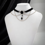 Gothic Choker Necklace with Crystal Beads - Vintage Black Lace Collar Necklace, Boho Victorian Goth Style - DancerInn  - 32264534098103 - 32264534098103