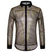 1970s Mens Disco Shirt – Long Sleeve Vintage Performance Men Sequin Shirt for Party, Dance, and Club - DancerInn