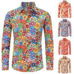 Mens Paisley Dress Shirt – 70s Hippie Shirt with Disco Floral Printed Long Sleeve Vintage Ethnic Pattern for Casual Party - DancerInn   - 32329792192695 - 32329792192695