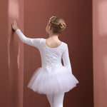 Long Sleeve Ballet Leotard with Skirt for Girls Toddler Kids Gymnastics Tutu Dress - DancerInn White Long Sleeve / XXL - 32863659491511 - 32863659491511
