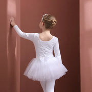 Long Sleeve Ballet Leotard with Skirt for Girls Toddler Kids Gymnastics Tutu Dress - DancerInn White Long Sleeve / XXL