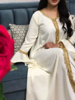 Loose Muslim Arabic Islamic Kaftan Dresses with Golden Ribbon Embroidery for Women - DancerInn - 26728254963895 - 26728254963895