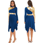 Modern Lyrical Dance Costume: Long Sleeve Worship Dress with Asymmetrical Design for Women - DancerInn - 25447678312631 - 25447678312631