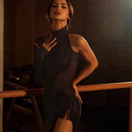 Latin Competition Dresses - High Slit Fringe Single Sleeve Dresses for the Dance with Underwear Salsa Samba Tango - DancerInn Latin Dance Dresses - 34543770402999 - 34543770402999