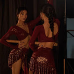 Mesh Dance Top - Long Sleeve Latin Dance Tops for Ladies with Adjustable Front Buckle Sexy Leopard Crop - DancerInn - 34498428731575 - 34498428731575