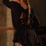 Latin American Dance Dresses - Black Loose Backless Long Sleeve Latino Dress for Tango Salsa Samba - DancerInn - 34400258916535 - 34400258916535