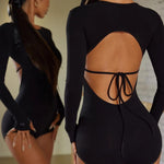 Gymnastics Leotards Long Sleeve - Black Bodysuit for Dance with Built-In Bra Backless Design for Latin Salsa - DancerInn - 34224798531767 - 34224798531767
