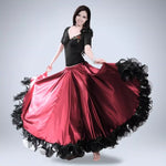 Flamenco Skirt - Satin Ruffled Spanish Skirts Belly Dance Skirts Long with Full Circle Hem - DancerInn - 34731867340983 - 34731867340983