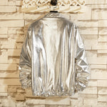 Metallic Bomber Jacket - Shiny Hip Hop Leather Jackets for Men Lightweight Silver Rave Disco Party Costume - DancerInn   - 32371881214135 - 32371881214135