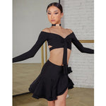Girls Dance Sets with Long Sleeve Latina Shirt and Latin Dance Skirt for Chacha Samba Competition Performance - DancerInn  - 33186616869047 - 33186616869047
