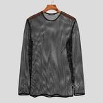 Mens Muscle Fit T Shirts - Mesh Fishnet See-Through Tee for Men with Breathable Long Sleeves Sexy Fitted for Dance Gym Workout - DancerInn Black-5XL - 32400650043575 - 32400650043575