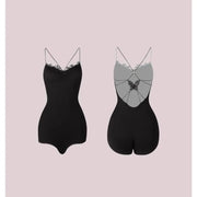 Women's Latin Dance Leotard with Butterfly Bow Adjustable Back Lace Front for Practice - DancerInn