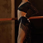 Black Fringe Skirt - Sexy Cut-Out Latin Dancing Skirts with Heavy Beading for Tango Salsa Samba - DancerInn - 34539320148151 - 34539320148151