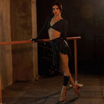 Leopard Print Mini Skirt - Irregular Gilded Dance Mini Skirt Wrap with Built‑In Underwear for Latin Tango Salsa - DancerInn - 34492898312375 - 34492898312375