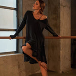 Latin American Dance Dresses - Black Loose Backless Long Sleeve Latino Dress for Tango Salsa Samba - DancerInn - 34400258883767 - 34400258883767