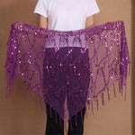 Belt for Belly Dance - Beaded  Belly Dancer Hip Scarf with Coins, Fringe, and Triangle Design - DancerInn Purple-One-size - 32254480122039 - 32254480122039