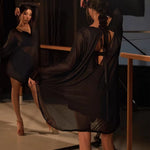 Latin American Dance Dresses - Black Loose Backless Long Sleeve Latino Dress for Tango Salsa Samba - DancerInn - 34400259080375 - 34400259080375