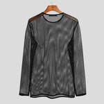 Mens Muscle Fit T Shirts - Mesh Fishnet See-Through Tee for Men with Breathable Long Sleeves Sexy Fitted for Dance Gym Workout - DancerInn  - 32400650109111 - 32400650109111