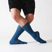 Dancer Socks for Mens Pilates Socks Non-Slip Cotton Elastic Mid-Calf Dancing Socks for Yoga, Fitness, Ballet, Modern Dance - DancerInn Blue-B-One-Size