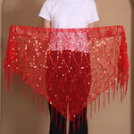 Belt for Belly Dance - Beaded  Belly Dancer Hip Scarf with Coins, Fringe, and Triangle Design - DancerInn Red-One-size - 32254479958199 - 32254479958199