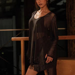 Latin American Dance Dresses - Black Loose Backless Long Sleeve Latino Dress for Tango Salsa Samba - DancerInn - 34400259047607 - 34400259047607