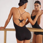 Women's Latin Dance Leotard with Butterfly Bow Adjustable Back Lace Front for Practice - DancerInn - 29461903147191 - 29461903147191