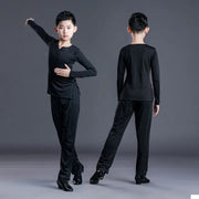 Boys Dance Costumes Suits - Black & White V-Neck Latin Ballroom Tango Salsa Outfits for Kids - DancerInn