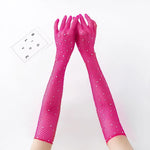 Rhinestone Gloves with Laces - Flash Party Performance Mesh Gloves in White, Red, Black, Pink, Fishnet & Goth Style - DancerInn Rose - 32314833698999 - 32314833698999