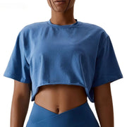 Short Sleeve Cotton Fitness Dance Crop Top Casual Yoga & Running T-Shirt for Women - DancerInn