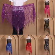 Belt for Belly Dance - Beaded  Belly Dancer Hip Scarf with Coins, Fringe, and Triangle Design - DancerInn