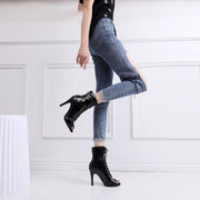 Black High Heel Peep Toe Shoes Dancing Sandals for Latin, Ballroom, Salsa, Jazz Dance & Party DancerInn