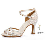 Shoes for Dancing Women - Rhinestone Suede Sole Mid High Heel Shoes Latina for Ballroom Jazz Bachata - 36917610938551 - 36917610938551