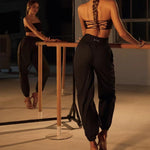 Black Pants Dance – High Waisted Tapered Pants with Stretch Waistband And Pockets for Latin Salsa Women - DancerInn - 34380470583479 - 34380470583479