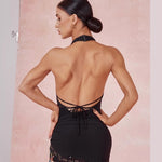 Black Halter Bodysuit - Backless Cutout Black Leotard Womens Dance with Built-In Pads for Latin Salsa Rumba Samba - DancerInn Camisole Leotard - 34314253992119 - 34314253992119