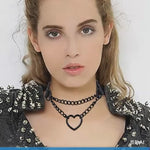 Heart Choker Necklace - Gothic Harajuku PU Collar Punk Rock Choker Chain for Dance Party Club - 32250932658359 - 32250932658359