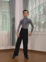 Pantalones de baile para niño - Pantalones profesionales de salón para latín, tango y samba - Cintura elástica, transpirables, corte holgado para entrenamiento y competición - 32994521612471 - 32994521612471