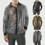 1970er Jahre Herren Disco Shirt – Langärmliges Vintage Performance Herren Pailletten Shirt für Party, Tanz und Club - 32337271324855 - 32337271324855